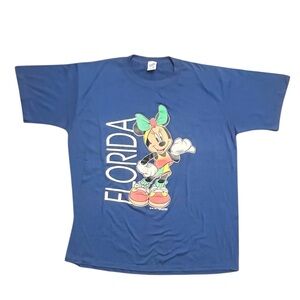 VTG Disney Velva Sheen Minnie Mouse  Made USA Florida T Shirt Size XXL Blue